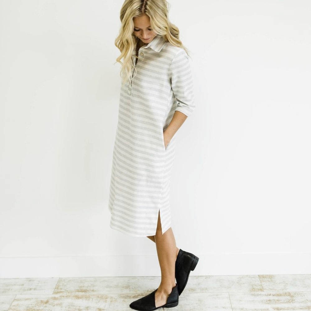 ROOLEE Gray and White a striped Rowen Dress